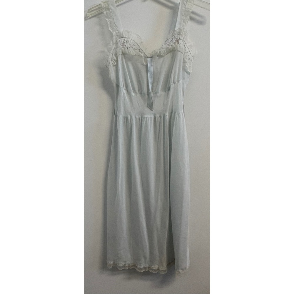 Vintage Barbizon of Recollection Blue Lace Floral Embroidered Slip Dress 14